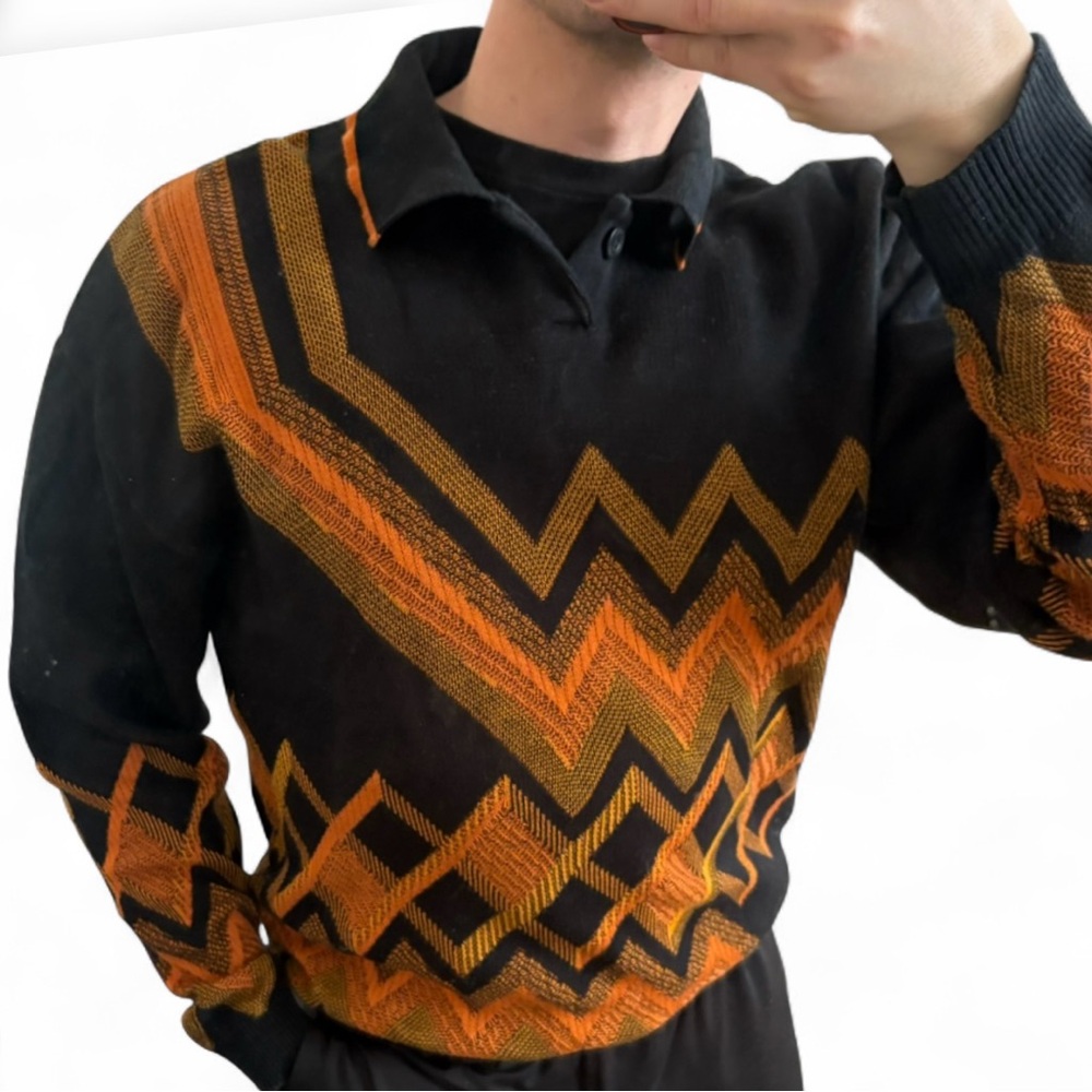 Vintage Mercerized Cotton Cosby 3D Knit Geometric Sweater Large Retro Streetwear